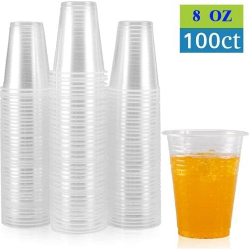 100 packs 8 oz 220ml Clear Plastic Cups, Disposable Party Cups for Cold Drinks - Bubble Boba - Iced Coffee - Tea