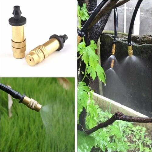 50pcs Brass Adjustable Misting Nozzle Micro Irrigation Atomizing Sprinkler Home Garden Cooling Humidification Systems Sprayer