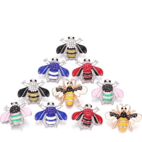 6pcs/lot 2020 New Snap Jewelry Mixed Rhinestone Crystal Bee Metal 18mm Snap Buttons Fit Snap Bracelet DIY Charms Jewelry