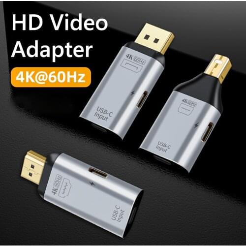 Converter USB-C to HDMI-compatible/DP Adapter USB Type C Female Input to DisplayPort DP Adapter 4K 60Hz 3D Male Output Converter