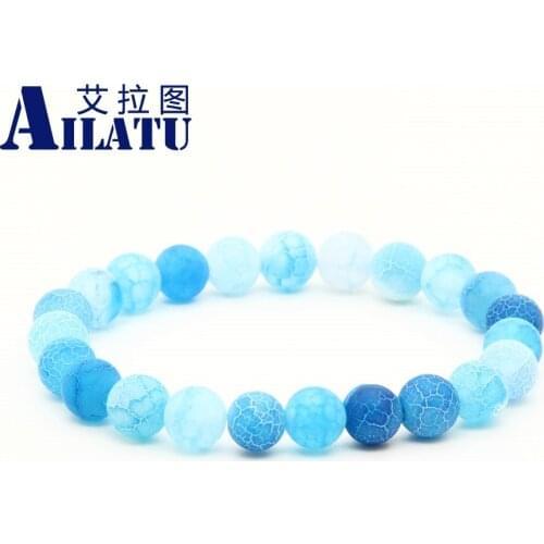 Ailatu Wholesale 10pcs/lot Mix Colors 8mm Blue, Red, Green Weathering Dragon Veins Onyx Stone Energy Elastic Bracelet