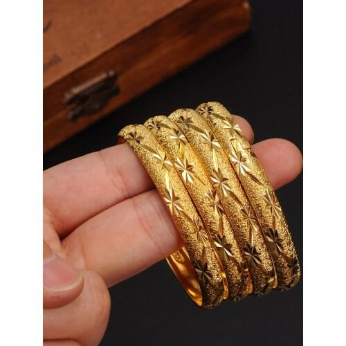 Bangrui (4 Pieces) Wholesale Fashion Dubai Bangle Jewelry Gold Color Dubai Bracelet for Men/Women Africa Arab Items