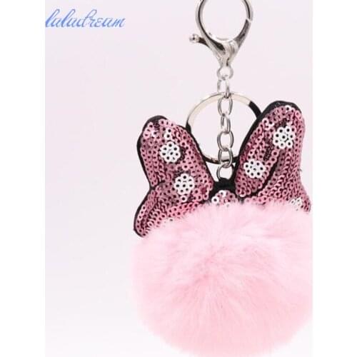 Bow Paillette Key Chain Pendant Auto Plush Toys Bags Ornament Hair Bulb Doll Toys