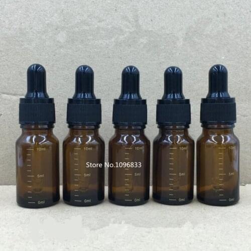 Free Shipping 5PCS 10ML 30ML Amber Brown Essential oil Glass Bottle With Dropper Graduacionl Small Glass Bottle Dropper Bottle