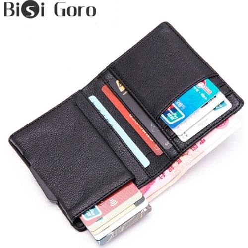 BISI GORO 2020 PU Leather RFID Fashion Wallet Aluminum Box High Quality Multifunctional Business Card Case Pop Up Card Holder