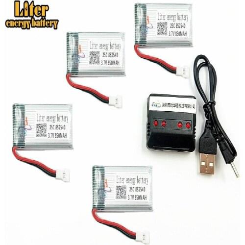X5 X5C X5C-1 Parts 3.7v 850mAh 852540 25c Lipo Battery 4pcs+Battery Charger Standard Power and Charging Sets for RC Quadcopter