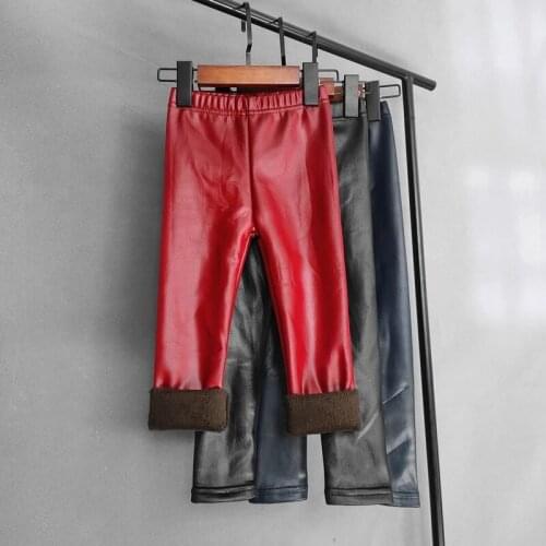 Childrens Pants Autumn Winter Girls Leggings PU Leather Plus Velvet Popular Imitation Leather Pants Kids Trousers