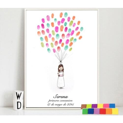 Baby Girl Shower Souvenirs Fingerprint painting Guest Book Custom Print Little Princess Painting Birthday First Communion Party