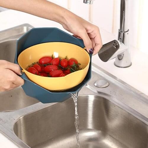 Double-layer Plastic Drain Basket Round Rotating Fruit Basket Multifunctional Large Vegetable Washing Drain Basket Kitchen