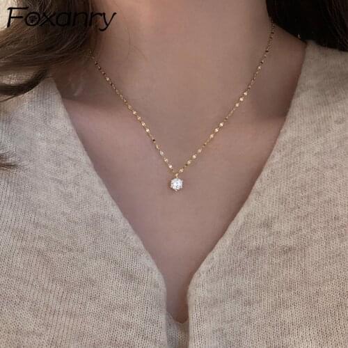 Foxanry 925 Sterling Silver Necklace for Women New Trend Elegant Creative Sparkling Zircon Bride Jewelry Gifts Party Accessories