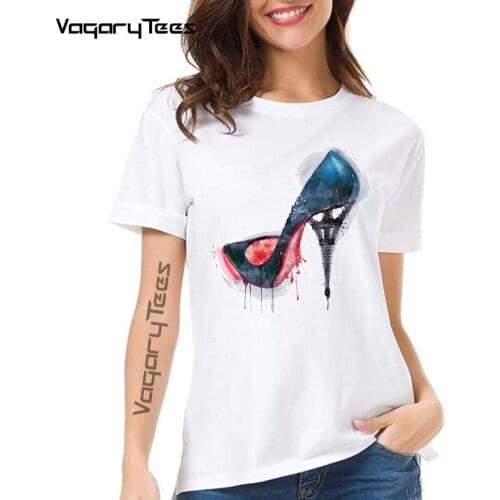 Eiffel Tower Shoe design Painter art funny geek t shirt Women white casual t-shirt Female unisex engineer streetwear tshirt