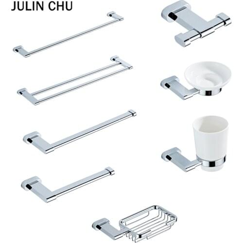 Chrome Bathroom Hardware Sets Brass Toilet Brush Holder WC Roll Paper Towel Shelf Bar Shower Soap Dish Basket Wall Robe Hooks