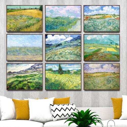 Home Decoration Art Wall Pictures Fro Living Room Poster Print Canvas Paintings Netherlandish Vincent van Gogh Green Wheat Field