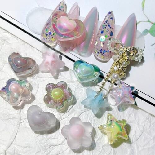 New Acrylic Heart Flower Star Nail Art Decoration Aurora Small Bear Bowknot Ornament Rhinestones For Nails Manicure Accessories
