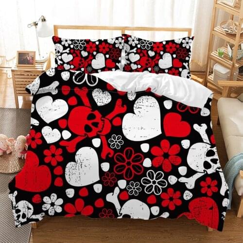 Fanaijia 3D Sugar Skull Bedding Set queen size love Skull Duvet Cover Set with Pillowcase Bed Set Home Textile