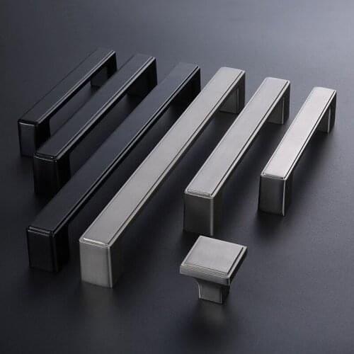 Square Black Kitchen Cabinet Handles and Knob Wardrobe Handles Concise Drawer Knobs Furniture Handle for Kitchen with Screws