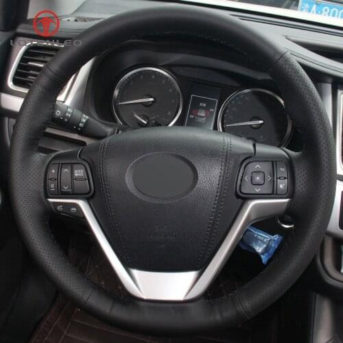 LQTENLEO Black Genuine Leather DIY Hand-stitched Car Steering Wheel Cover for Toyota Highlander 2014-2019 Sienna 2015-2019