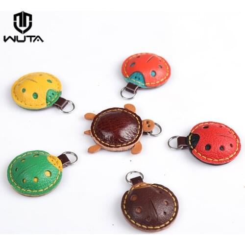 WUTA Mini Ladybug Pendant for Bag 100% Genuine Leather French Goatskin DIY Semi-finished Ornament Key Ring Lovely Christmas Gift
