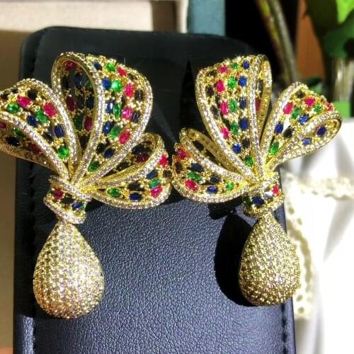 Missvikki Trendy Luxury Gorgeous Big Bow-knot Pendant Earrings Necklace PARTY Cubic Zircon Crystal CZ aretes de mujer modernos