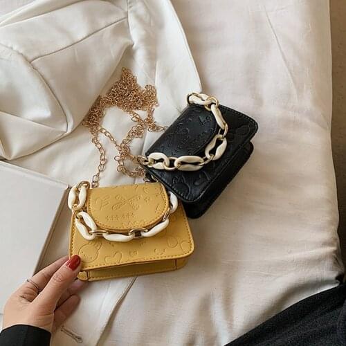 Fashion Cartoon Embossing PU Leather Mini Crossbody Bag For Women Casual Solid Color Acrylic Chain Ladies Small Shoulder Handbag