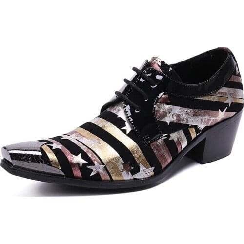 New Summer Casual Mens Classic Fashion Shoes High-heeled Personality Pointed Cowhide Leather Five-pointed Star Mens Shoes
