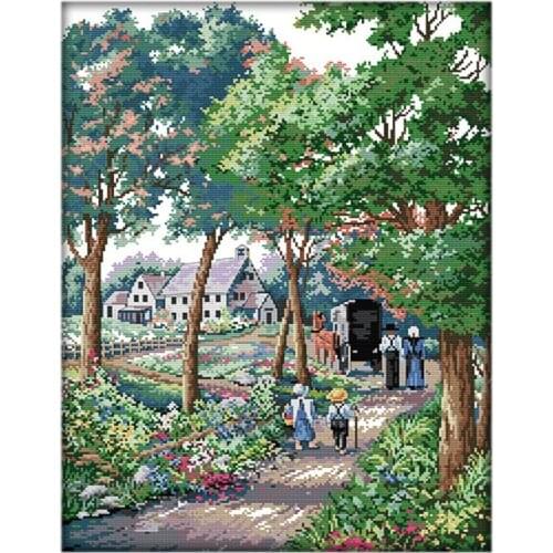 Cross Stitch Stamped Kits 14CT Printed Embroidery Cloth Needlepoint Kits Easy Patterns For Beginners Outing 44X54cm