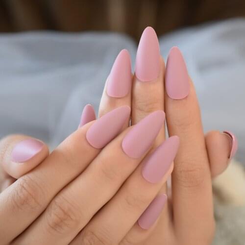 Almond Rose Pink False Nail Medium Matt Impression Fake Nails Press On Tip Glue-Sticker DIY Manicure Nail Art Tools