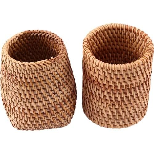 NEW-Rattan Chopsticks Tube Shovel Spoons Bucket Dinner Knives Forks Tableware Storage Box Home Storage Baskets Organizer 2Pc