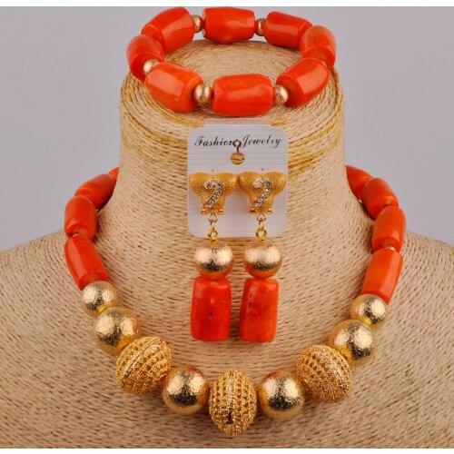 Newest Costume Jewelry African Bridal Jewelry Sets Orange Original Coral Beads Jewelry Set For Nigerian Weddings Women Free Ship