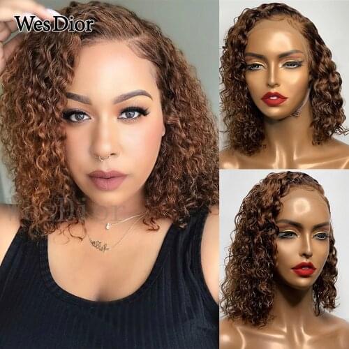Colored Kinky Curly Short Bob Wigs For Women Brazilian Curly Lace Front Human Hair Wig Prepiucked 4x4 Lace Wigs Remy Density 180