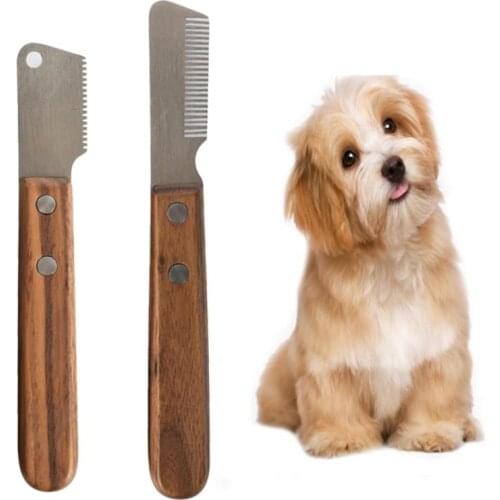 Professional Dog Comb Stainless Steel Wooden Handle Stripping Knife Pet Hair Remover Pluck Excess Undercoat Accessories