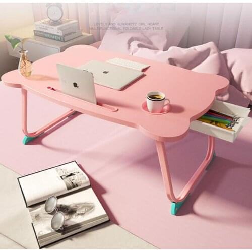 Simple Folding Laptop Table Desk Bed Table Sofa Table Small Desk With Slot Cup Holder Drawer Portable Study Table