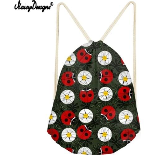 Noisydesigns Drawstring Bag For Ladybug Garden Small Children Backpacks Teenager Girls Daily Sport Bags Mochila Drop Shipping
