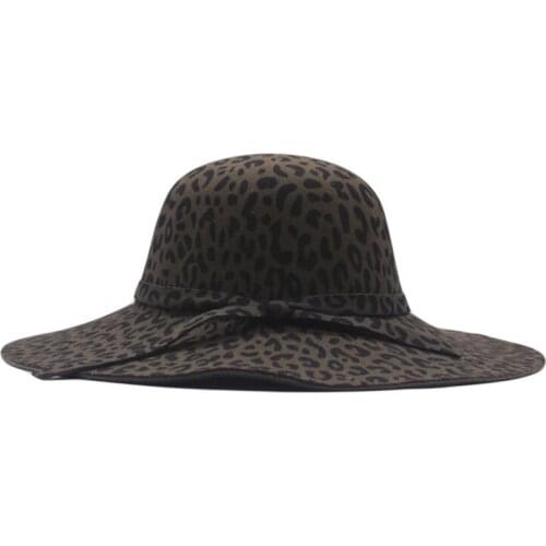 Women Wide Large Brim Dome Jazz Hat For Men Casual Fedora Cap High Quality Wool Floppy Hat Girls Leopard Cloche Hats
