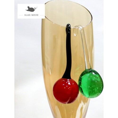 Handmade Glass Cherry Art Figurines Ornaments Mini Simulation Fruits Pendant Gifts For Kids Home Decor Hanging Charm Accessories