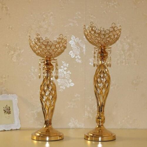 Wedding Decoration Metal Gold Candle Holders Crystal Flower Stand 55/49CM Pillar Candlestick For Wedding Portavelas Candelabra