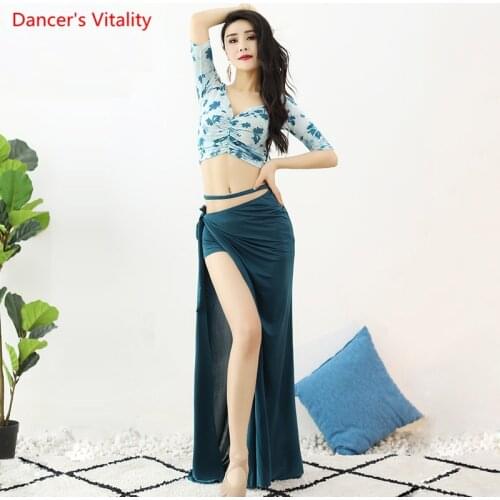 Belly Dance Top belly dancing Skirt summer Printing sexy split Practice Clothes Oriental Dancing womenPerformance Clothing