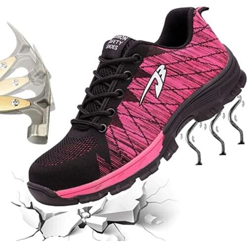 Outdoor Men And Women Safety Boots Men Breathable Shoes steel Toe Puncture-Proof Workers Sneakers Shoes Pink Shoes For Woman