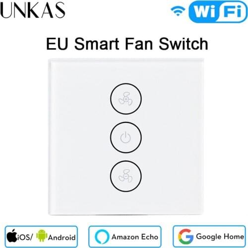 EU/US Tuya Smart Life APP Remote Timer and Speed Control WiFi Smart Ceiling Fan Switch Compatible with Alexa and Google Home