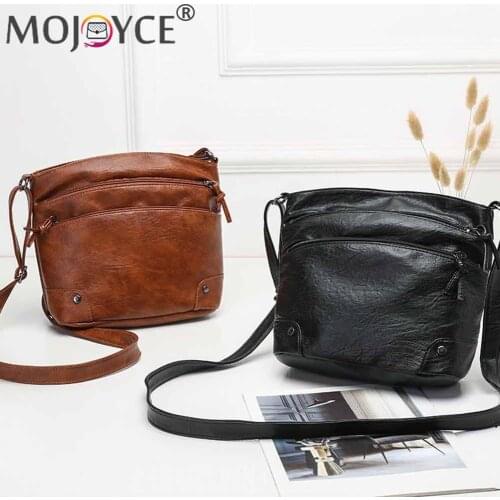 Vintage Women Soft PU Leather Shoulder Crossbody Bag Portable Solid Color Large Cpacity Travel Handbags Casual Zipper Pouch