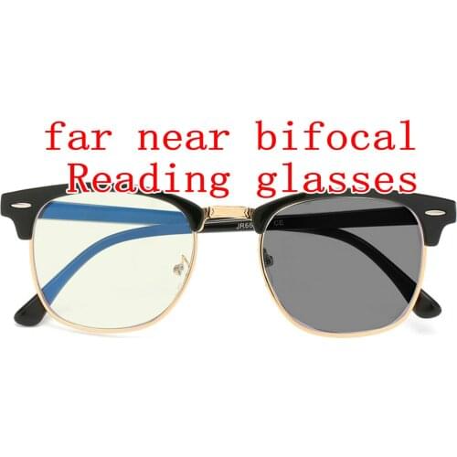 Vintage Far Near Multifocal Reading Glasses Ladies Outdoor Sunglasses Photochromic Bifocal Reader for Men Women NX