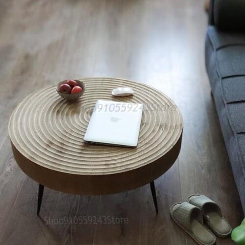 Vintage Distressed Wood Annual Ring Style Personality Coffee Table Simple Country Style Living Room Tea Table Iron Sofa Side Tab