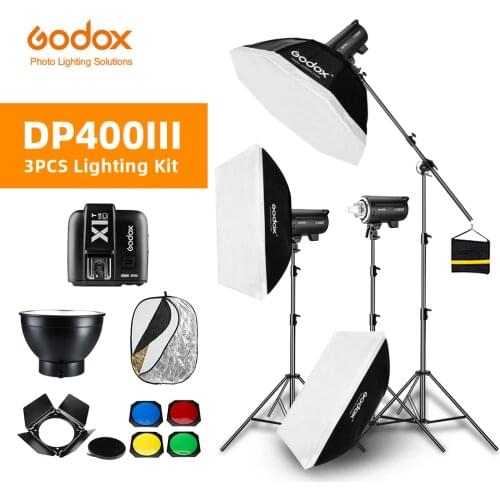 1800W Godox DP400III 3x 400Ws Photo Studio Flash Lighting,Softbox,Light Stand, Studio Boom Arm Top Light Stand
