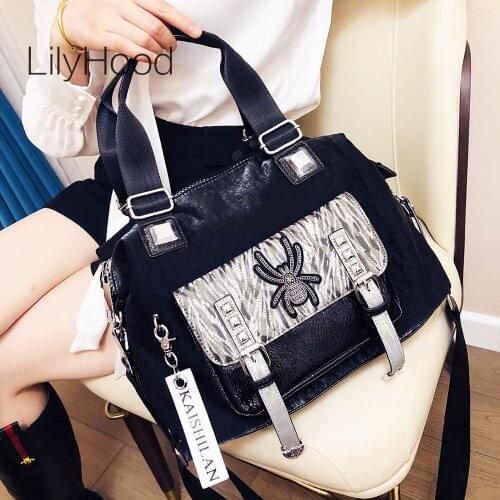 Women Fashion Vegan Leather Beading Spider Pattern Hobo Handbag Female High Street Faux Leather Daily Casual Black Messenger Bag