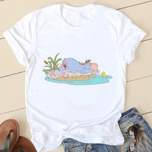 Eeyore Printed T-shirts Woman Disney Cartoons Winnie The Pooh Oversized Kawaii Loose T-shirts for Girls O-neck Aesthetic Clothes