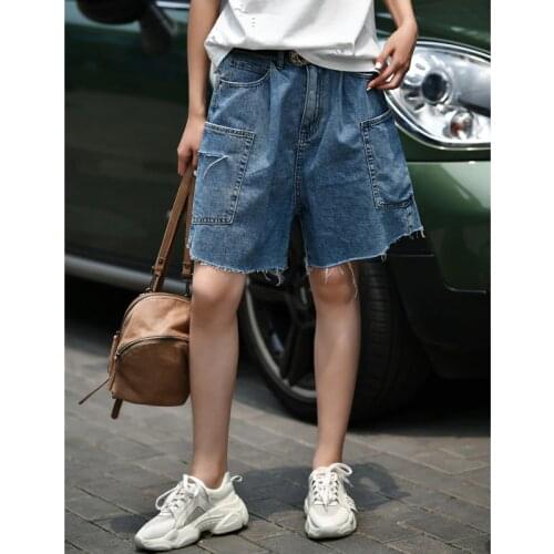 MICOCO N5881 Korean version big bag straight tube trim body raw edge joker three minutes cowboy shorts women