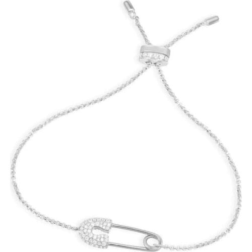 SLJELY Luxury Brand Real 925 Sterling Silver White Safety Pin Adjustable Bracelet Micro Cubic Zirconia Women Fine Party Jewelry