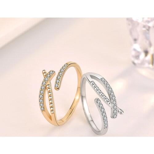 925 Sterling Silver Plated 14K Gold Cross Korean Luxury Adjustable Shiny Zircon Wedding Fashion Ring Jewelry for Women Gift New