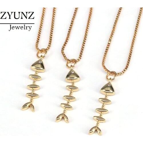 10PCS, Metal Fish Bone Pendant Necklace Gold Color Fashion Punk Jewelry Men Womens Classic Jewelry