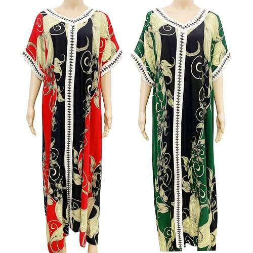2021 Fashion Dashiki African Noble Floral Print Colorful Pom-pom O-Neck Maxi Women Dress African Dress For Women